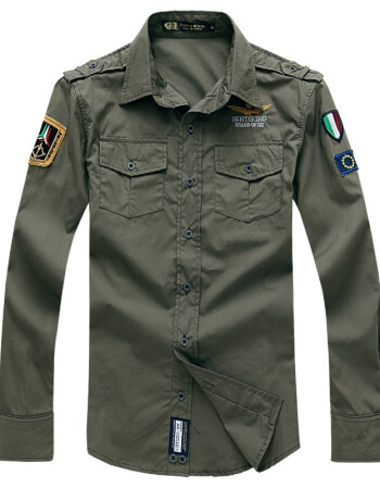 卡嘟撒男装长袖衬衫新款军旅工装男式韩版修身大码长袖衬衫 空军一号