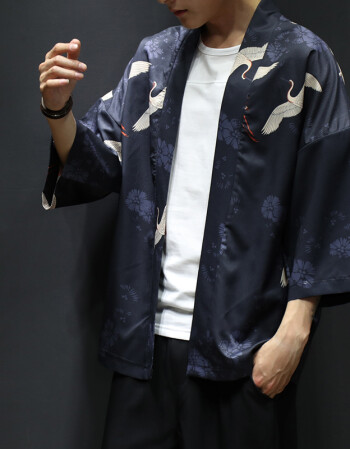 awol开衫男2018春夏新款仙鹤印花不退色日式汉服男士 711-2 l