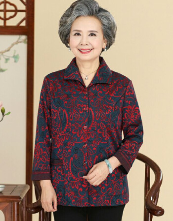 奶奶装老年女装中老年女装60-80岁老年人衣服老太太衬衫春秋款 大红色