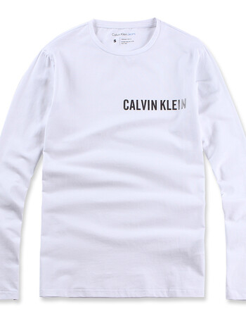 美国calvin klein jeans ck胸前全称logo修身圆领长袖t恤男 白色 m