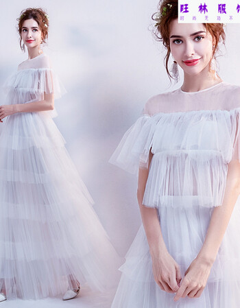 2018新款摩登风情仙仙女神范儿梦幻蛋糕裙公主新娘婚纱礼服1906 白色