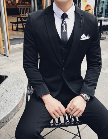 西装套装男士韩版修身时尚职业正装结婚新郎伴郎发型师西服三件套