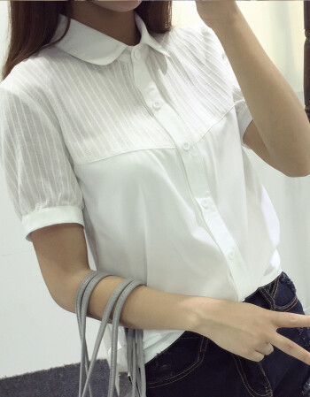 女上衣韩版职业休闲初中高中学生少女修身短袖衬衣 gd6f651 1208白色