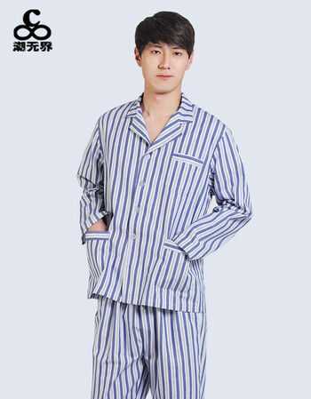 潮无界 男女长袖纯棉病员服全棉睡衣蓝色条纹病号服医院病人服分体两图片