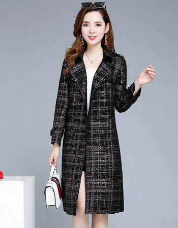 格子风衣女2018秋季新款韩版时尚气质修身长袖中长款西装领外套冬