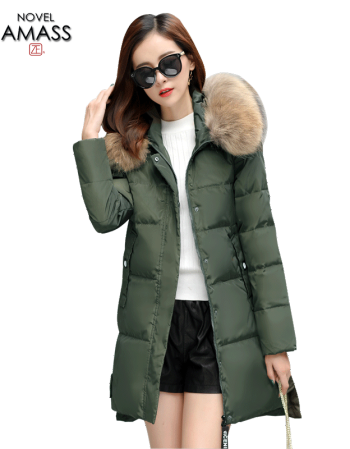 新颖 阿玛施正女装专柜正品保暖大毛领中长款羽绒服2018冬装新款韩版