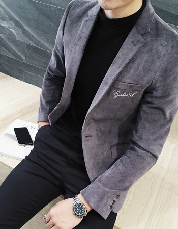260斤金丝绒外套男潮牌气质春秋金丝绒西服男修身青年