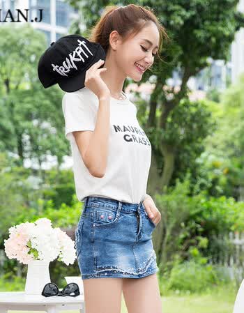 3032# 实拍牛仔短裤女夏韩版潮半身裙子时尚牛仔短裙裤烫钻热裤 蓝色