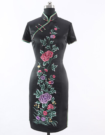 格格旗袍 2016新款旗袍裙短款 黑色 4xl【图片 价格 品牌 报价-京东