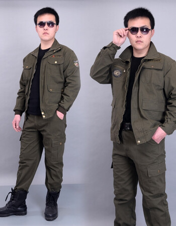 春秋工作服劳保服套装户外加厚野战作训服军装迷彩服男女 军绿鹰头