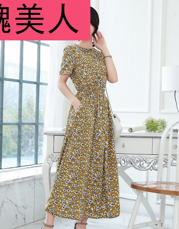 夏季夏装过膝长款女装复古文艺范清新小碎花大码短袖连衣裙子长裙