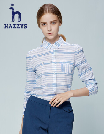 哈吉斯hazzys 夏季新款女衬衫时尚条纹休闲衬衫ascsk17bk14 蓝色bl