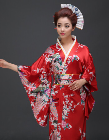 红色孔雀花日本女士和服表演出舞台服装 mz067孔雀花红色 l