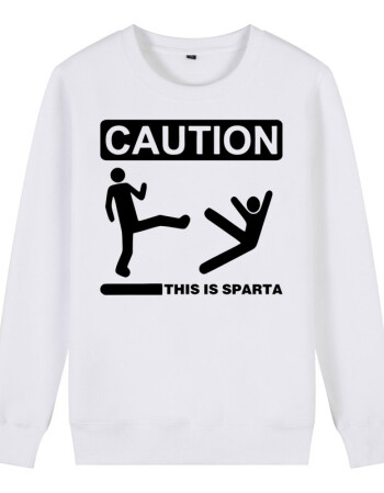 caution this is sparta 搞笑恶搞 男士冬季长袖卫衣加绒外套 白色