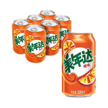 限华南美年达橙味碳酸饮料330ml6罐