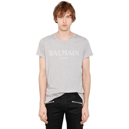 巴尔曼(balmain)奢侈品男装 1275956062 徽标印花棉质针织t恤 grey