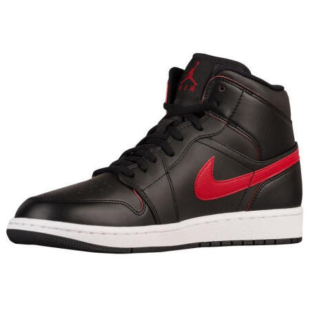 全球购jordan aj1 mid 男款实用高帮篮球鞋专柜 black/team red