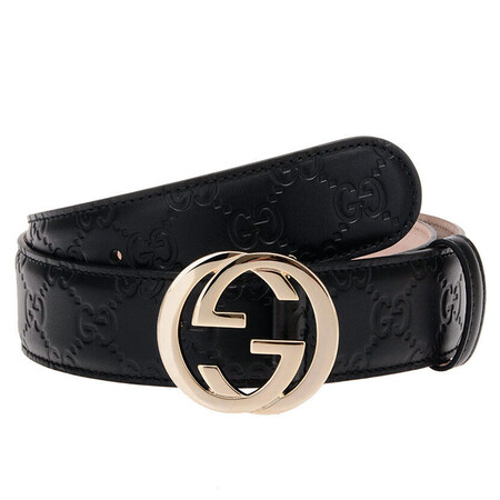 gucci 古驰皮带 奢侈品 男士金色双g互扣牛皮印花板扣式腰带 370543