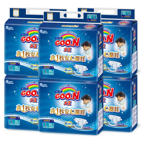  限地区：GOO.N大王 甜睡系列 环贴式婴儿纸尿裤 大号L30片*6包　