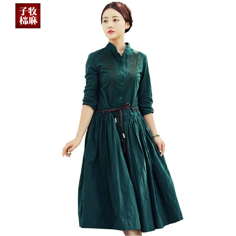 子牧棉麻 2014秋季新款女装褶皱刺绣花文艺修