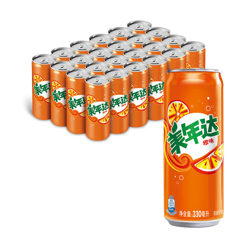 美年达可乐 mirinda 橙味汽水 碳酸饮料整箱 细长罐330ml*24听 百事