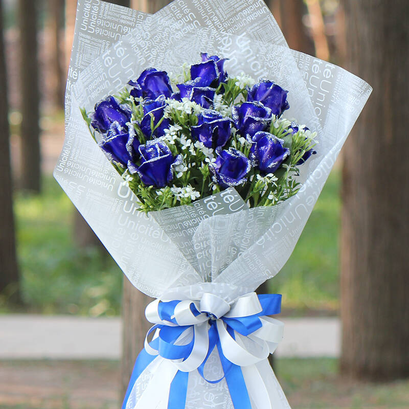 11朵蓝色妖姬蓝玫瑰花束上海北京圣诞节鲜花店武汉南京杭州鲜花速递