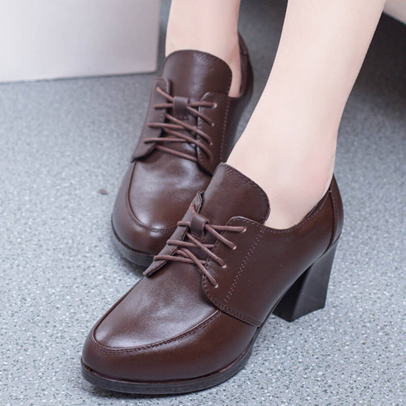 牛皮2014秋季新款 真皮韩版女式皮鞋 高跟粗跟休闲女靴 棕色 40