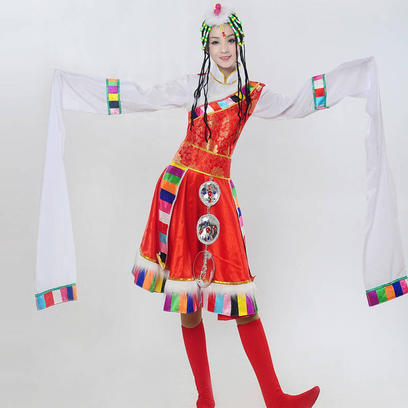 藏族舞蹈服装水袖女 藏族演出服