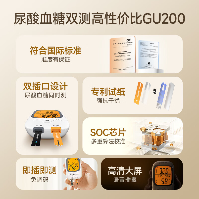 鱼跃GU200(50尿酸+50血糖)血糖仪图片