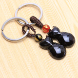 芳菲 开光天然黑曜石小狐狸钥匙扣 斩烂桃花 防