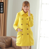 夏娜(ShineNa)2013秋冬新品时尚简约大口袋羊毛呢大衣 修身呢子外套 0750 黄色 S