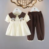 嘉贝艾尔女童夏季韩版短袖两件套童装新款女宝宝洋气儿童薄款套装 褐色 66cm
