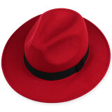礼帽男士上海滩帽子许文强同款英伦大礼帽爵士舞帽子经典毛呢帽毡帽新郎官帽子大檐帽礼帽女士帽子 红色