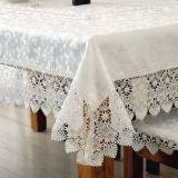 泰绣 蕾丝桌布欧式刺绣花边餐布茶几布美式长方形白色镂空盖布台布桌旗  两色可选 本白色 110*160cm
