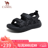 骆驼（CAMEL）男士凉鞋透气休闲运动户外魔术贴沙滩鞋 G14M074662 黑色 38 