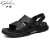 沙驰（SATCHI）男鞋夏季新款男士沙滩鞋真皮柔软舒适穿拖两用凉鞋 黑色 41