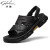 沙驰（SATCHI）男鞋夏季新款男士沙滩鞋真皮柔软舒适穿拖两用凉鞋 黑色 41