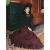 绢伊洛丽塔公主裙成人法式欧式宫廷复古长袖蕾丝衬衫条纹长裙两件套连 单件酒红半身裙 M