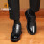 老人头（LAORENTOU）男靴2020年秋冬商务休闲中帮鞋头层牛皮套脚聚氨酯底加绒保暖棉靴老人鞋 A90392 黑色 41