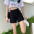 王熙麦高腰牛仔短裤女夏季薄款2023年新款韩版显瘦设计感小个子a字热裤 黑色 2XL建议125-140斤