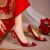 兰尼诗菲红色婚鞋女秀禾服两穿细高跟新娘鞋2023年夏秋中式礼服婚鞋PU细跟 酒红细跟4.5厘米 36