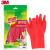 3M 思高橡胶手套 耐用型防水防滑家务清洁 柔韧加厚大号定做XA006502604 苹果红 1双
