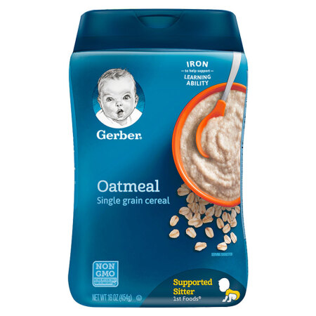 嘉宝Gerber 米粉婴幼儿米糊 宝宝辅食 燕麦营养米粉一段454g/罐 美国进口 *2件