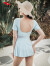 浩沙（hosa）泳衣女连体裙式遮肚显瘦游泳衣 时尚性感度假温泉泳装 蓝色 L 
