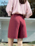 伊芙丽2023夏装新款梅红色气质通勤高腰显瘦基础温柔深褶短裤女 酒红 S