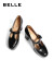 百丽T字玛丽珍鞋女商场同款牛皮气质粗跟高跟单鞋3GC23CA2 黑色 37