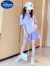 迪士尼（Disney）女童夏季套装短袖POLO衫韩版中大童学院风女孩运动短裤儿童两件套 紫色 套装【无包】 150