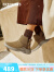 斯凯奇（Skechers）女士一脚蹬短靴黑色百搭舒适雪地靴144290 栗色/CSNT 38.5 
