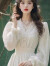 拉夏贝尔（La Chapelle）女装法式小香风白色连衣裙春秋季2024新款国风在逃公主古装长袖裙 米白色 S