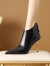 戴丽格气质优雅黑色短靴女2023新款尖头细跟感蛇皮拼接高跟鞋马丁靴 黑色单里 34
